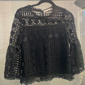 Black ruffle crochet style high neck  blouse